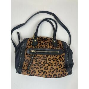 ORYANY Kelly Calf Hair Satchel Bag Leopard Black Leather 2 Handles KL053 Purse
